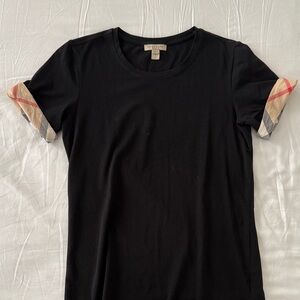 Burberry Black Short Sleeve Tee with Signature Check Sleeve Trim